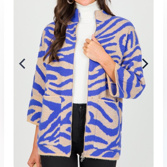 Ellison Blue and Tan Zebra Print Cardigan size small - Picture 2 of 5